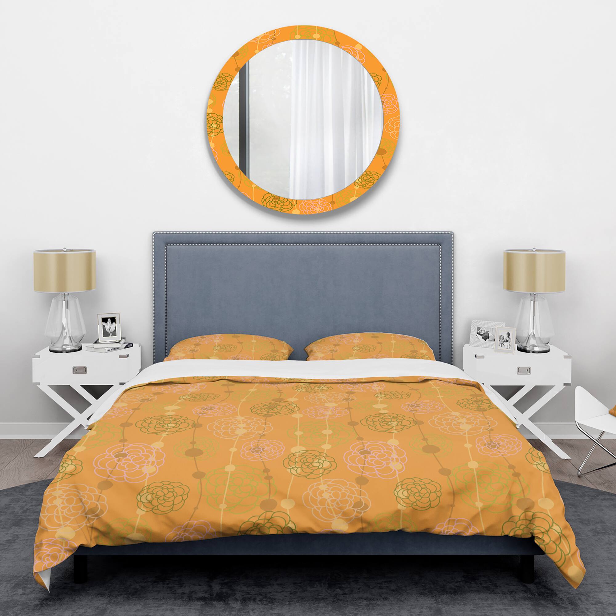 Designart 'Retro handdrawn flowers III' Mid-Century Duvet Cover Set
